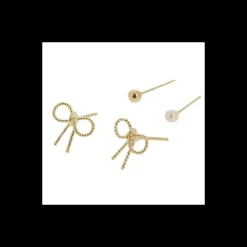 Boucles d'oreilles dorees, petit noeud