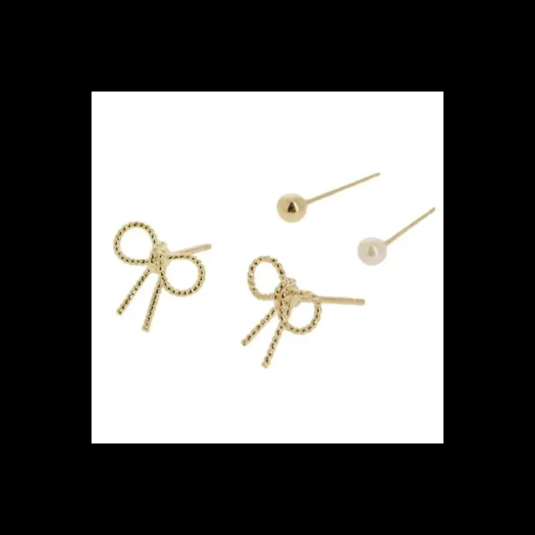 Boucles d'oreilles dorees, petit noeud