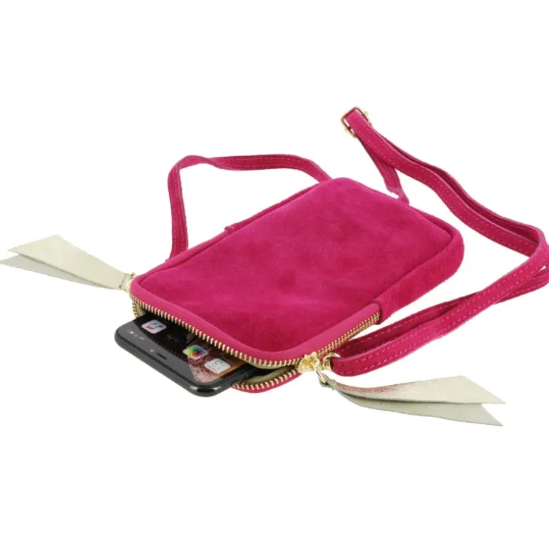 HACE mini sac a bandouliere pour telephone en cuir daim