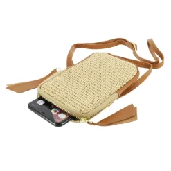 LOVIES sac pochette telephone en cuir effet paille