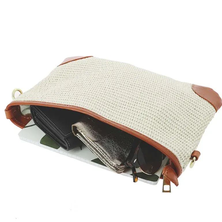 Pochette a bandouliere en cuir effet paille ASTRA