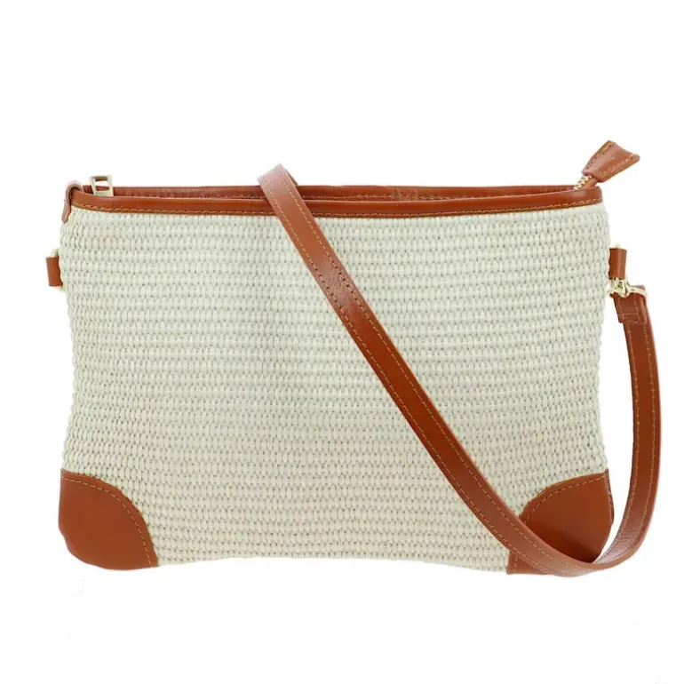 Pochette a bandouliere en cuir effet paille ASTRA