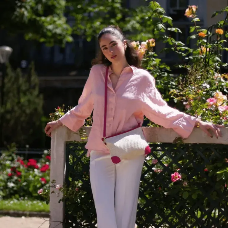 Pochette a bandouliere en cuir effet paille ASTRA