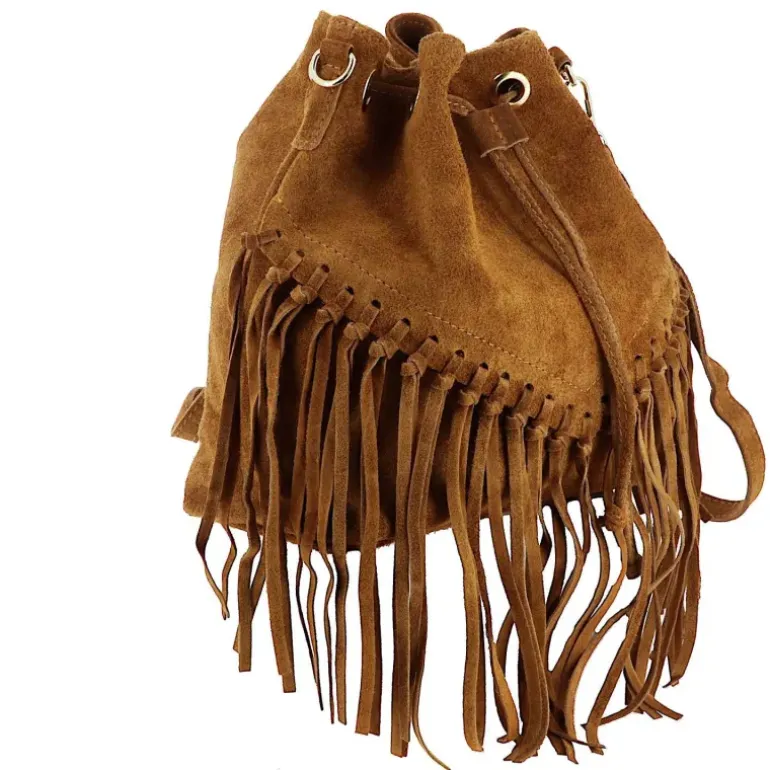 Sac seau a franges en cuir daim ORION