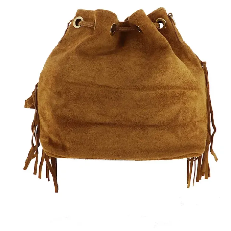 Sac seau a franges en cuir daim ORION