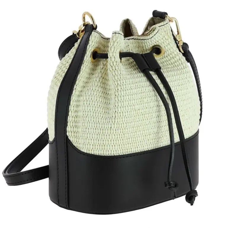 Sac seau en cuir effet paille AURORA