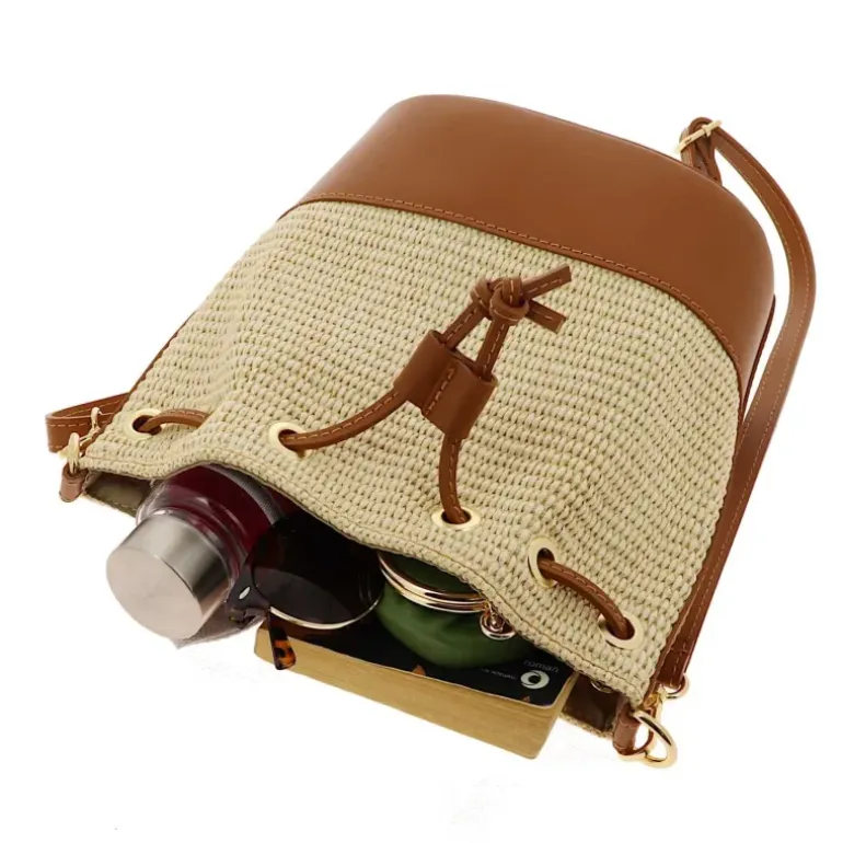 Sac seau en cuir effet paille AURORA