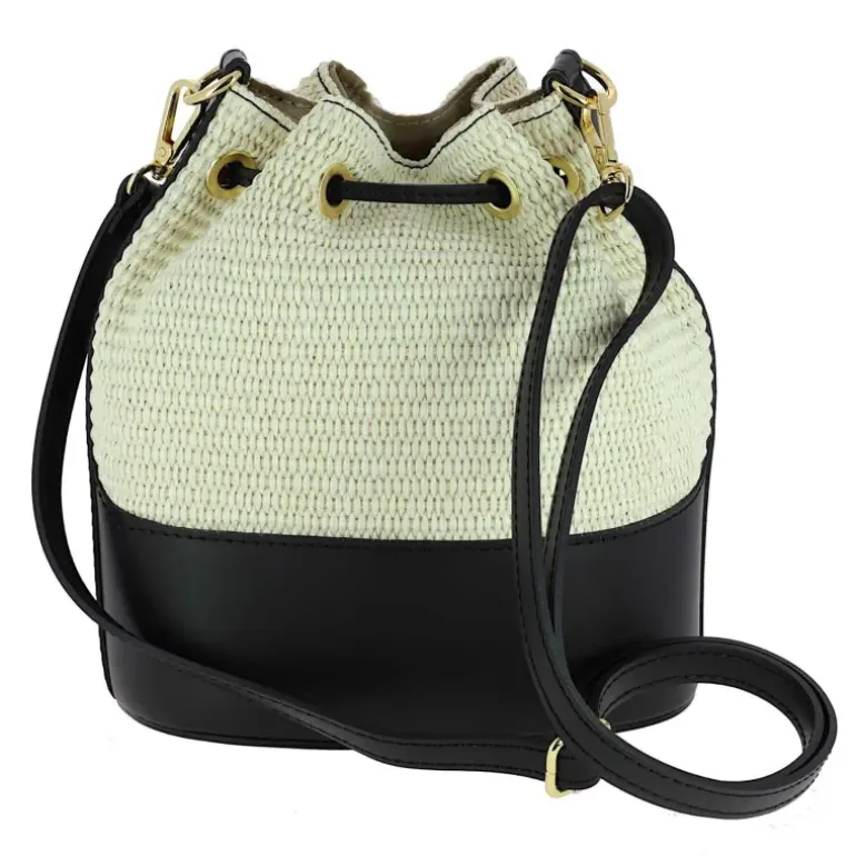 Sac seau en cuir effet paille AURORA
