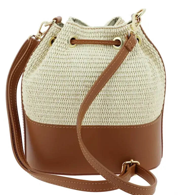 Sac seau en cuir effet paille AURORA