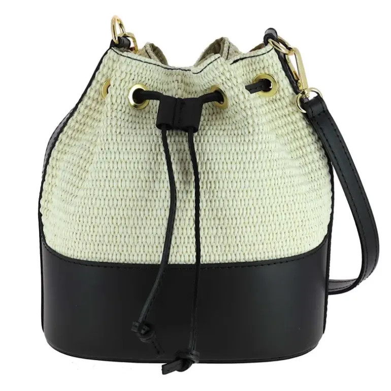 Sac seau en cuir effet paille AURORA